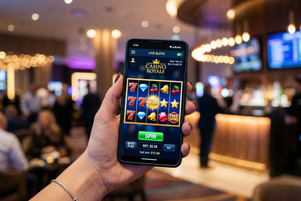 A smartphone displaying a vibrant online casino interface.
